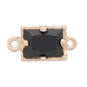Distanziatore rettangolare in vetro sfaccettato 12x6 mm - Oro - Nero x1