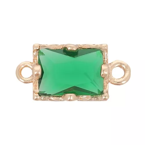 Distanziatore rettangolare in vetro sfaccettato 12x6 mm - Oro - Verde smeraldo x1