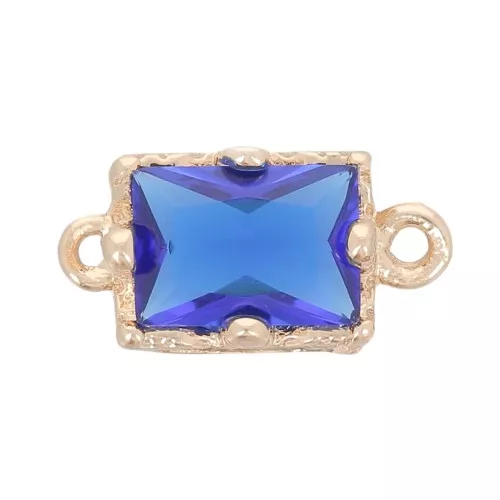 Distanziatore rettangolare in vetro sfaccettato 12x6 mm - Oro - Blu reale x1