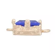 Distanziatore rettangolare in vetro sfaccettato 12x6 mm - Oro - Blu reale x1