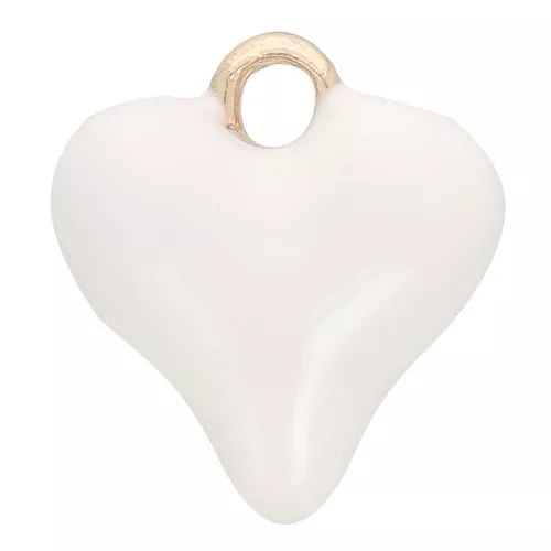 Ciondolo cuore 13x12 mm con resina epossidica - Oro - Bianco x1