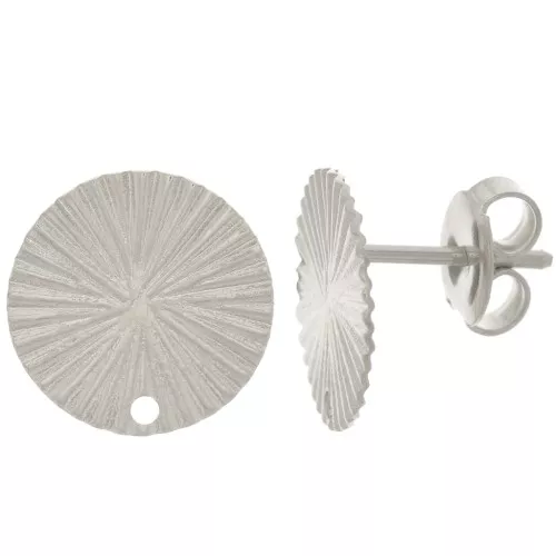 Orecchini a perno tondi 12 mm effetto plissettato - Rodio x2