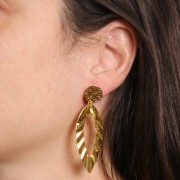 Pendente foglia cava con effetto plissettato 47x21 mm - Dorato in oro fino x1