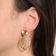 Pendente a forma di foglia traforata 27x22,5 mm - Dorato in oro fino x1