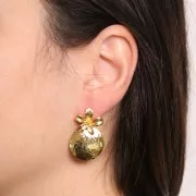 Pendente rotondo testurizzato 20 mm -Dorato in oro fino x1