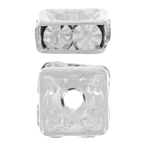 Perla rondella Strass quadrata mm. 8 Crystal Argento  x1