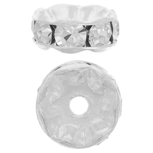 Perla rondella Strass mm. 8 Crystal Argento 925 x1