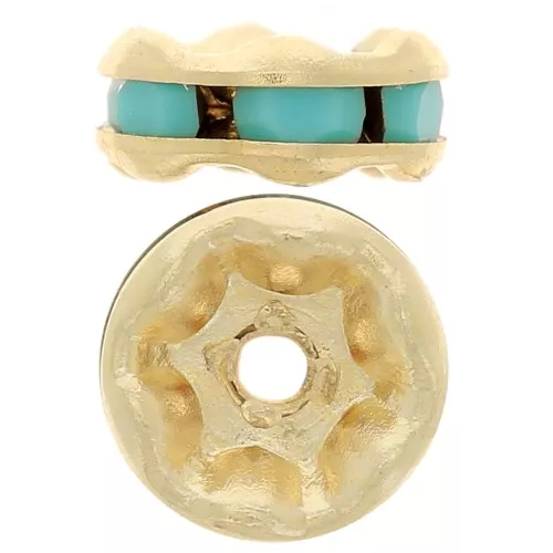 Perline rondelle di Strass 6 mm -dorato - Turchese x4