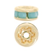 Perline rondelle Strass 4,5 mm - dorato - Turchese x4