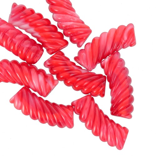 Perline tubolari curve in acrilico trasparente 35x12 mm - Rosso marmorizzato x6