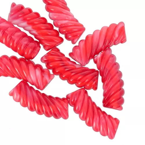 Perline tubolari curve in acrilico trasparente 35x12 mm - Rosso marmorizzato x6