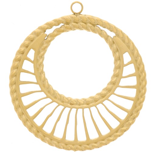 Pendenti rotondi traforati 30 mm effetto intrecciato - Acciaio inox304L dorato x2