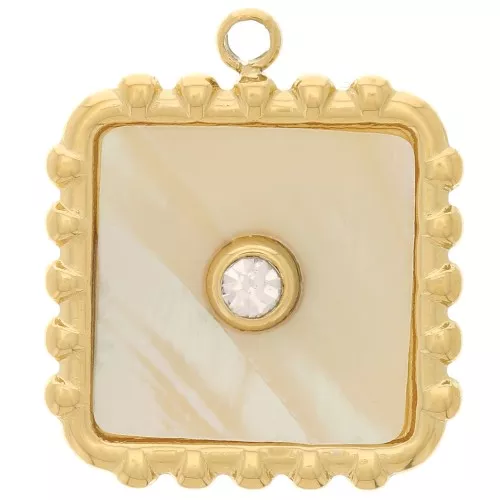Pendente quadrato 18x15 mm con madreperla - Acciaio inossidabile dorato 304L x1