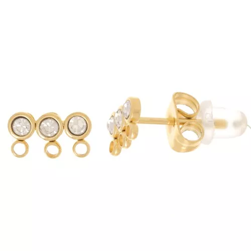 Orecchini a perno a 3 file 5x9 mm acciaio inox dorato 304L x2