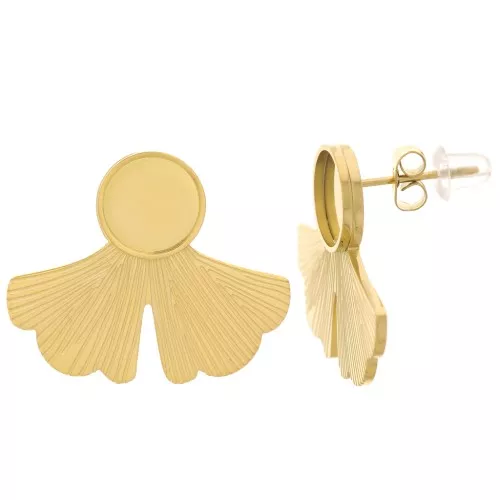 Orecchini Ginkgo 20x24 mm per cabochon da 8 mm Acciaio inox do 316L dorato x2
