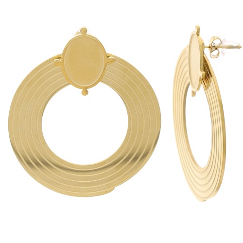 Orecchini a cerchio 40 mm per cabochon 14x10 mm - Acciaio inox 316L dorato x2