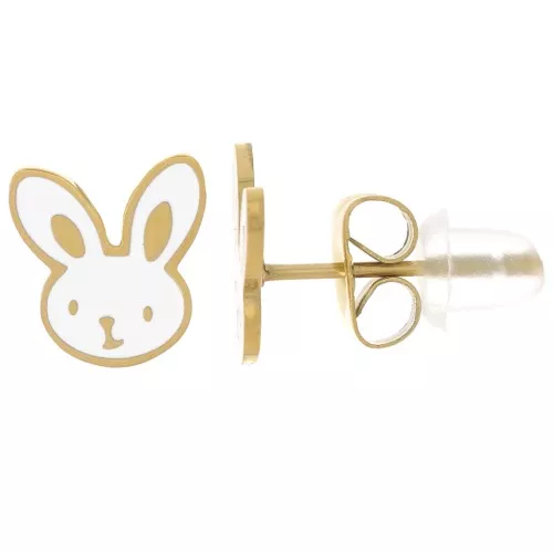 Orecchini perno coniglio 9x8 mm con resina epossidica Acciaio inox316L dorato x2