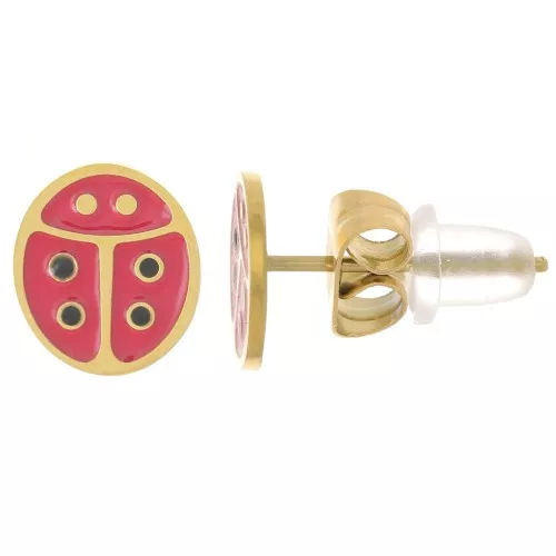 Orecchini coccinella 9x7,5mm con resina epossidica Acciaio inox 316L dorato x2
