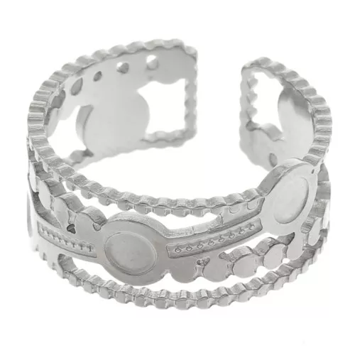 Anello largo regolabile da T54 a T56 per cabochon da 3 mm - Acciaio inox 304L x1