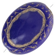 Perline ovali piatte incise 17x13 mm stile vintage - Blu reale - Oro x5|raw }}