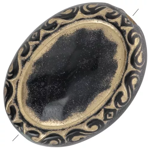Perline ovali piatte incise 17x13 mm stile vintage - Nero - Oro x5