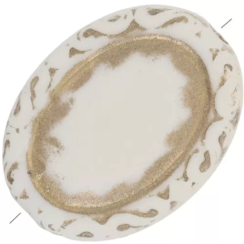 Perline ovali piatte incise 17x13 mm stile vintage - Crema - Oro x5