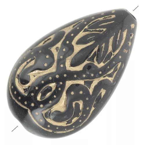 Perle goccia lavorate 18x11 mm stile vintage - Nero - Oro x5