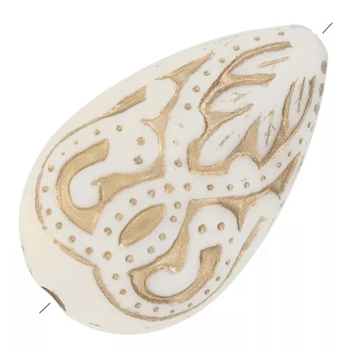 Perle goccia lavorate 18x11 mm stile vintage - Crema - Oro x5