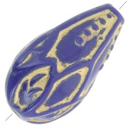 Perle pera lavorate 20x11 mm stile vintage - Blu reale - Oro x5|raw }}