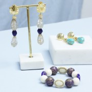 Perle pera lavorate 20x11 mm stile vintage - Blu reale - Oro x5