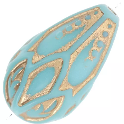 Perle pera lavorate stile vintage 20x11 mm - Turchese - Oro x5