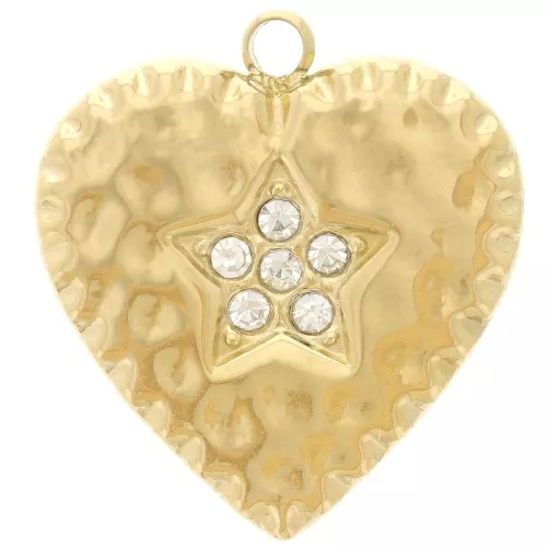 Pendente con cuore martellato 19,5x18mm Acciaio inox304L dorato x1