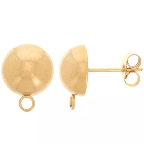 Orecchini a perno a mezza sfera 10 mm - Acciaio inossidabile 304 dorato x2
