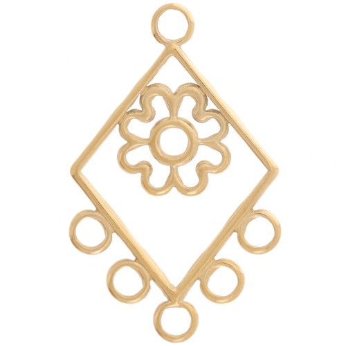 Pendente rombo 32x20 mm e 5 anelli chiusi - Acciaio inossidabile 304 dorato x1
