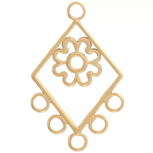 Pendente rombo 32x20 mm e 5 anelli chiusi - Acciaio inossidabile 304 dorato x1