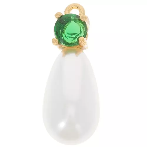 Pendente con perle d'acqua dolce e CZ 18x7 mm - Oro - Smeraldo x1