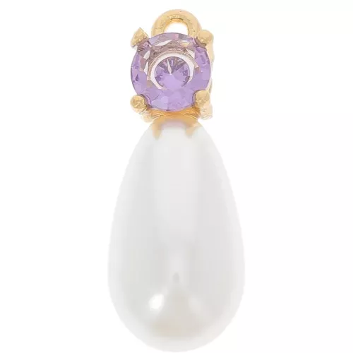 Pendente con perle d'acqua dolce e CZ 18x7 mm - Oro - Lilla x1