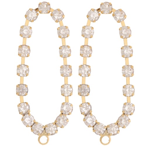 Orecchini ovali 36x15 mm con ossidi di zirconio - Oro - Cristallo x2