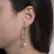 Orecchini ovali 36x15 mm con ossidi di zirconio - Oro - Cristallo x2