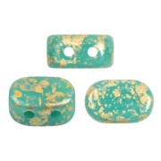 Perle in vetro Lipsi® di Puca® 4x6 mm - Opaque Green Turquoise Gold Splash x10g