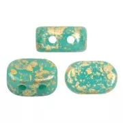 Perle in vetro Lipsi® di Puca® 4x6 mm - Opaque Green Turquoise Gold Splash x10g