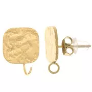 Orecchini quadrati martellati 14x10 mm - Acciaio inossidabile 316L Dorato x2