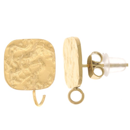 Orecchini quadrati martellati 14x10 mm - Acciaio inossidabile 316L Dorato x2
