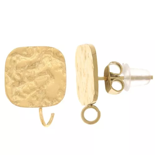 Orecchini quadrati martellati 14x10 mm - Acciaio inossidabile 316L Dorato x2