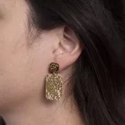 Orecchini quadrati martellati 13x10 mm - Acciaio inossidabile 316L dorato x2