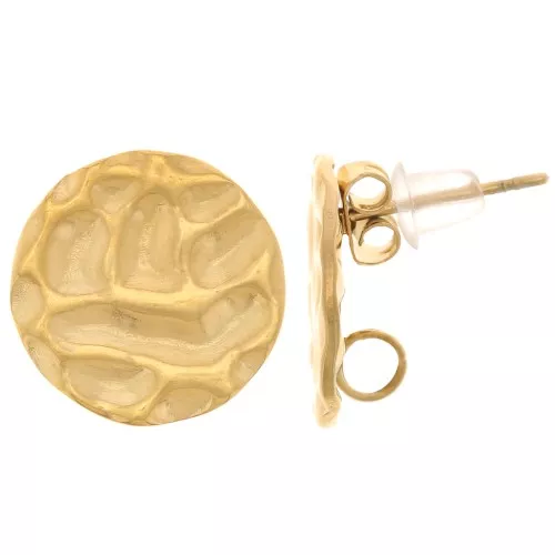 Orecchini tondi martellati da 14 mm - Acciaio inossidabile 304L dorato x2
