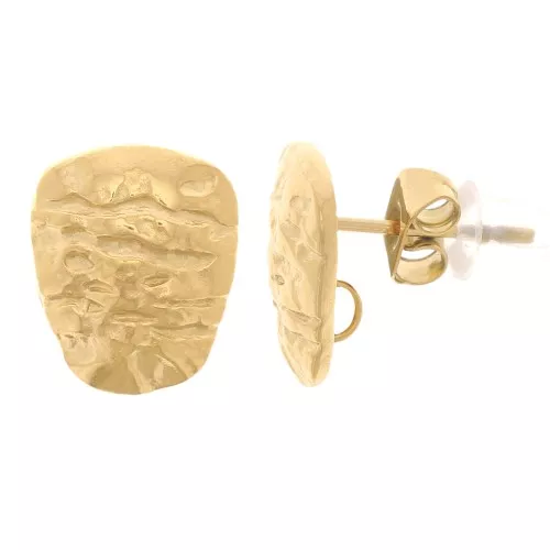 Orecchini a trapezio martellato 11x9 mm - Acciaio inossidabile 304L dorato x2