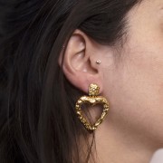 Orecchini a trapezio martellato 11x9 mm - Acciaio inossidabile 304L dorato x2