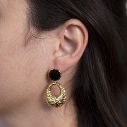 Orecchini tondi da 13 mm in resina epossidica - Acciaio inox304L dorato - Nero x2