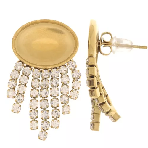 Orecchini a perno CZ 29x15 mm per cabochon 14x10 mm Acciaio inox 304 dorato x2